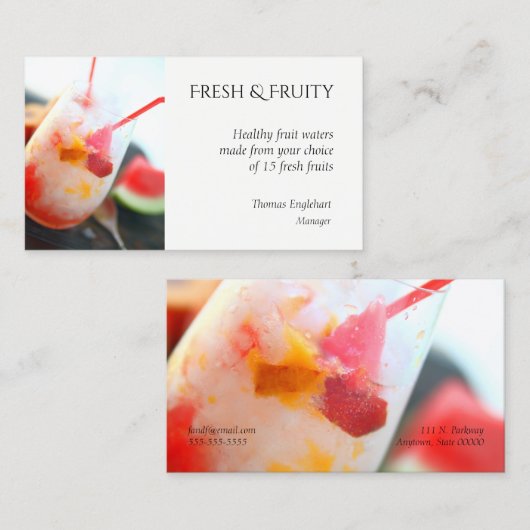 Vruchtwater met perziken en watermeloenen visitekaartje (Voorkant / Achterkant)