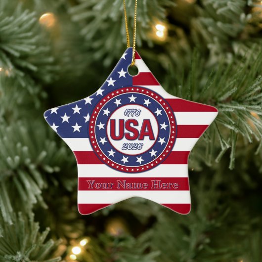 VS 1776 - 2026 Met VS-vlag keramische ornament (Boom)
