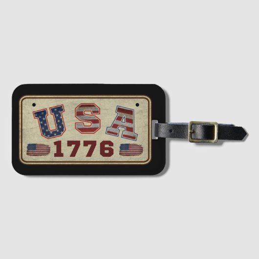 VS 1776 Vintage Amerikaanse Vlag Bagagelabel (Voorkant (horizontaal))