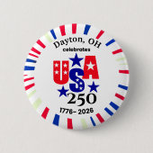 VS 250 Aangepaste Stad Staat Patriottisch Rood Wit Ronde Button 5,7 Cm (Voorkant)