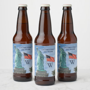 VS 250 Amerikaanse Vlag Beeld van de Vrijheid Mono Bier Etiket
