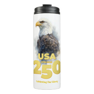VS 250: Aquarel Witte Amerikaanse Zeearend & Goud Thermosbeker