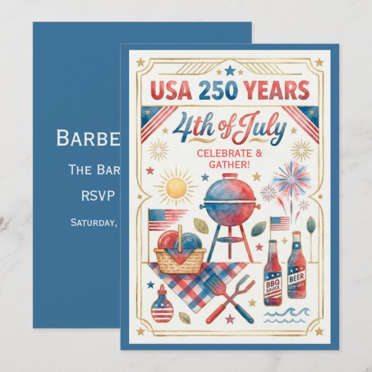 VS 250 Jaar 4 juli BBQ Uitnodiging (Voorkant / Achterkant)