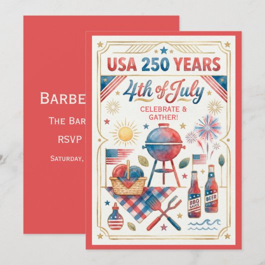VS 250 Jaar 4 juli BBQ uitnodiging (Voorkant / Achterkant)