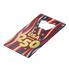 VS 250 Jaar Patriottisch Rood Wit Blauw met Goud Creditkaart Flessenopener