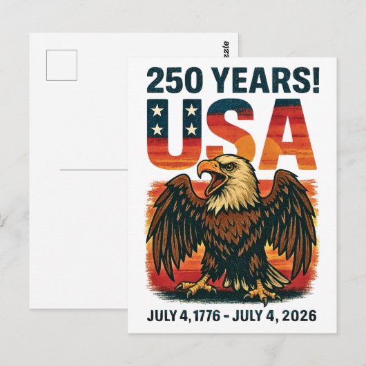 VS 250 jaar – Patriottische Bald Eagle 4 juli 2026 Briefkaart (Voorkant / Achterkant)