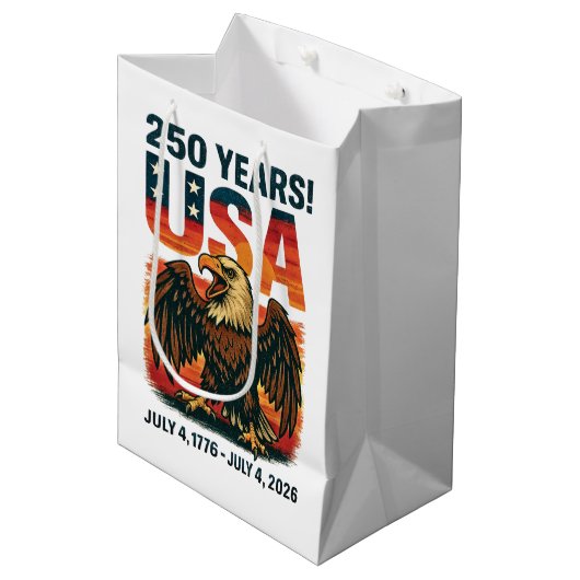VS 250 jaar – Patriottische Bald Eagle 4 juli 2026 Medium Cadeauzakje (Voorkant Gekanteld)
