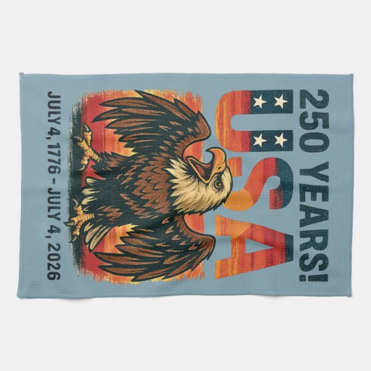 VS 250 jaar – Patriottische Bald Eagle 4 juli 2026 Theedoek (Horizontaal)