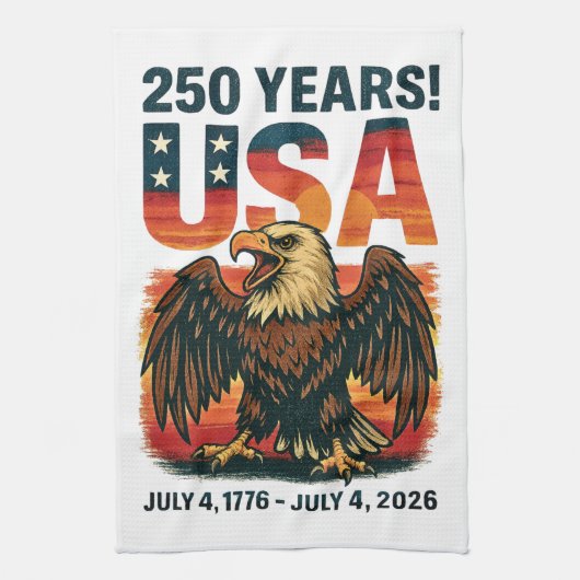 VS 250 jaar – Patriottische Bald Eagle 4 juli 2026 Theedoek (Verticaal)