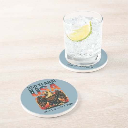 VS 250 jaar – Patriottische Bald Eagle 4 juli 2026 Zandsteen Onderzetter (Zijkant)