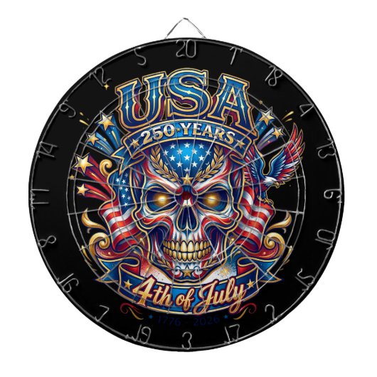 VS 250 Jaar Patriottische Schedel 4 Juli Dartbord (Voorkant)