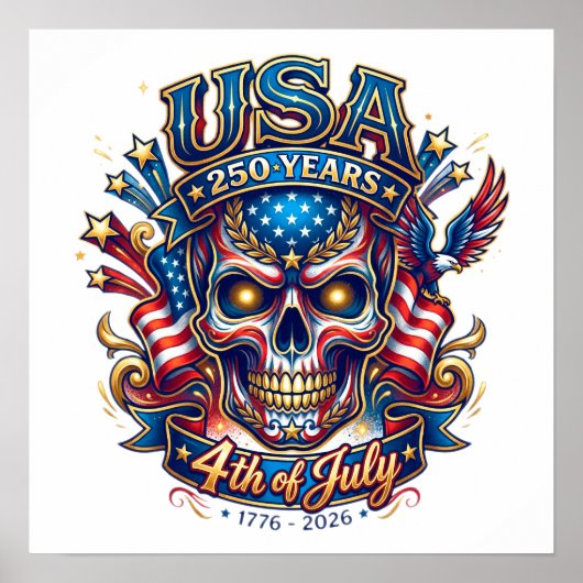 VS 250 Jaar Patriottische Schedel 4 Juli Poster (Voorkant)