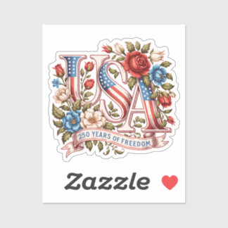 VS 250 Jaar Vrijheid Vintage Patriottische Bloemen Sticker