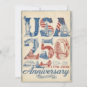 VS 250-jarig jubileum Vintage retro Amerikaanse cu Feestdagenkaart