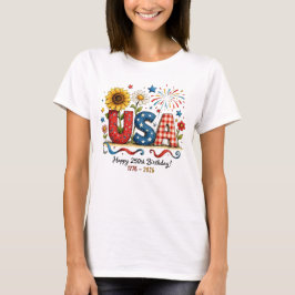 VS 250e verjaardag bloemrijke patriottische grafis T-shirt