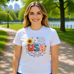 VS 250e verjaardag bloemrijke patriottische grafis T-shirt