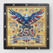 VS 250e Verjaardag Starburst Eagle Vierkante Klok (Voorkant)