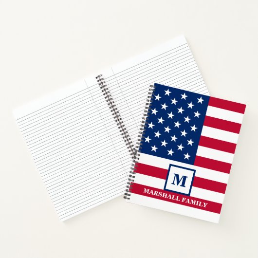 VS Amerikaanse Vlag Aangepast Monogram 4 juli Notitieboek (Binnen)