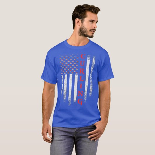  VS Amerikaanse vlag Curling Player Curler T-shirt (Voorkant volledig)