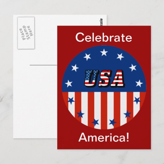 VS - Amerikaanse vlag en sterren in circulaire, ZS Briefkaart (Voorkant / Achterkant)