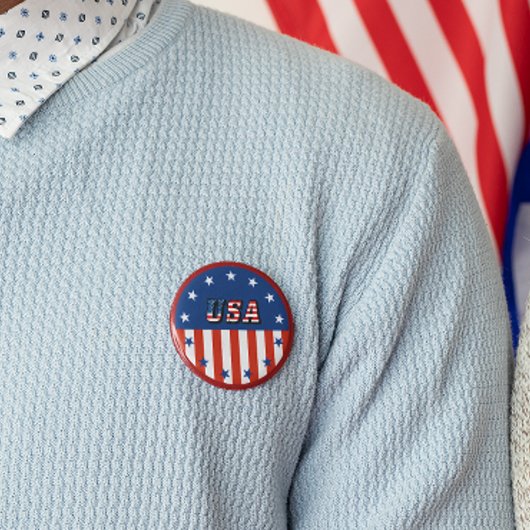 VS - Amerikaanse vlag en sterren in circulatie Ronde Button 5,7 Cm