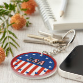 VS - Amerikaanse vlag en sterren in cirkelvormige  Sleutelhanger (Voorkant Rechts)