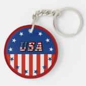 VS - Amerikaanse vlag en sterren in cirkelvormige  Sleutelhanger (Achterkant)