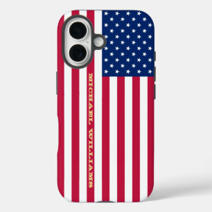 VS Amerikaanse vlag goud monogrammed patriottisch iPhone 16 Hoesje