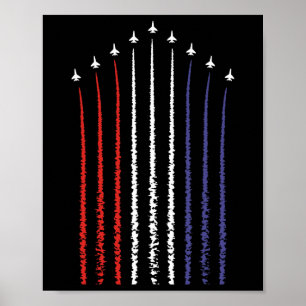 VS Amerikaanse vlag met gevechtsvliegtuigen voor 4 Poster