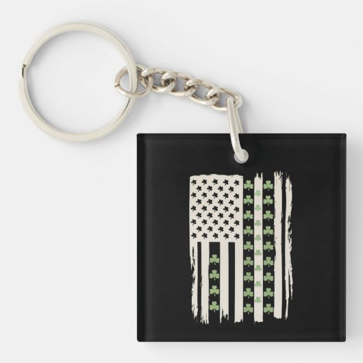 VS Amerikaanse vlag met shamrocks voor St. Patrick Sleutelhanger (Voorkant)