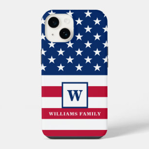 VS-Amerikaanse Vlag Monogram Familienaam 4 juli iPhone 14 Hoesje