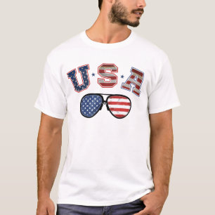 VS Amerikaanse vlag zonnebril Veteraan 4th van jul T-shirt