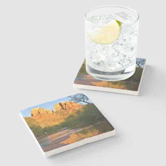 VS, Arizona. Cathedral Rock bij Sunset Stenen Onderzetter (Zijkant)
