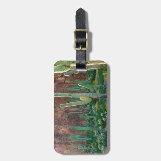 VS, Arizona. Saguaro Cactus veld door een Cliff Bagagelabel (Voorkant verticaal)