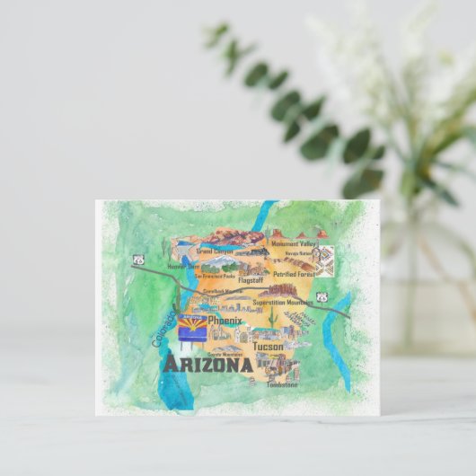 VS Arizona State Reis Geïllustreerde Kaart (Staand voorkant)