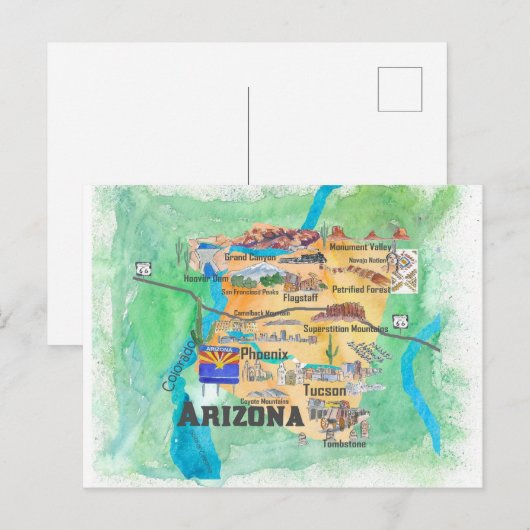 VS Arizona State Reis Geïllustreerde Kaart (Voorkant / Achterkant)