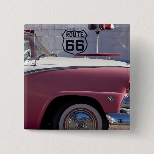 VS, Arizona, Williams. Rt. 66 Stad, 1950's Vierkante Button 5,1 Cm (Voorkant)