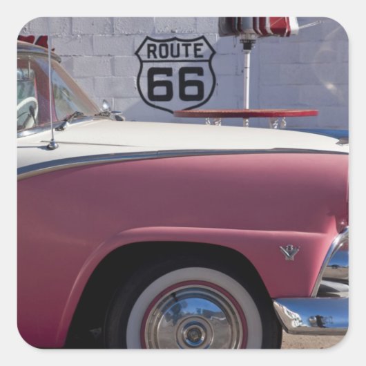 VS, Arizona, Williams. Rt. 66 Stad, 1950's Vierkante Sticker (Voorkant)