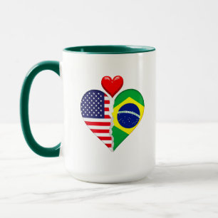 VS Brazilië Hart vlaggen Hispanic Erfgoed Mok