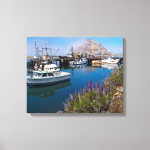 VS, Californië. Aangemeerde boten bij Morro Bay Canvas Afdruk