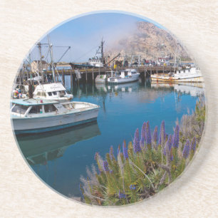 VS, Californië. Aangemeerde boten bij Morro Bay Zandsteen Onderzetter