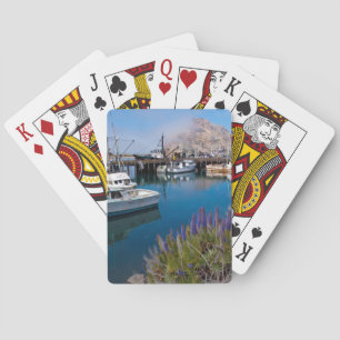 VS, Californië. Gedoken boten op de baai van Morro Pokerkaarten