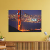 VS, Californië. Golden Gate Bridge 's nachts Canvas Afdruk (Insitu (Woonkamer))