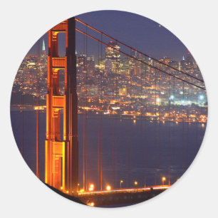 VS, Californië. Golden Gate Bridge 's nachts Ronde Sticker