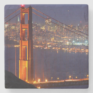 VS, Californië. Golden Gate-brug 's nachts Stenen Onderzetter