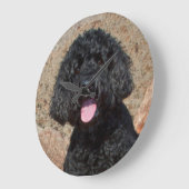VS, Californië. Labradoodle zit Grote Klok (Hoek)