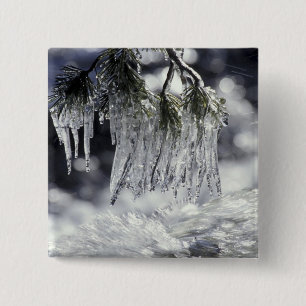 VS, Californië, Lake Tahoe. Ijspegels over Vierkante Button 5,1 Cm