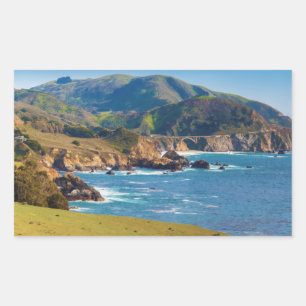 VS, Californië. Panorama van Big Sur met Bixby Rechthoekige Sticker