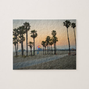 VS, Californië, Santa Monica Pier op zonsondergang Legpuzzel