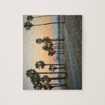 VS, Californië, Santa Monica Pier op zonsondergang